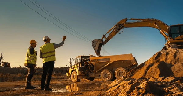 Site team coordinating excavator loading operations